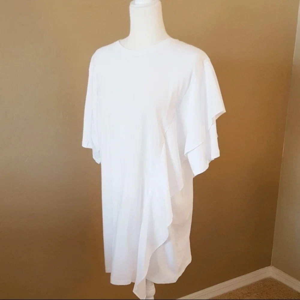 Zara White‎ Side Vertical Ruffle Tunic Top